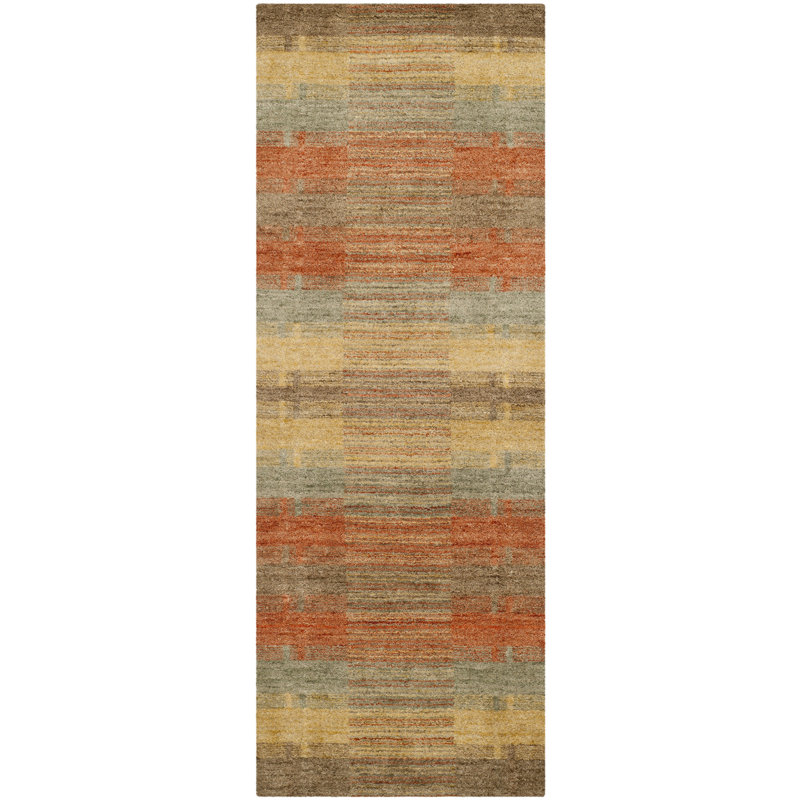 Ebern Designs Frann Handmade Flatweave Wool Brown/Orange/Yellow Rug